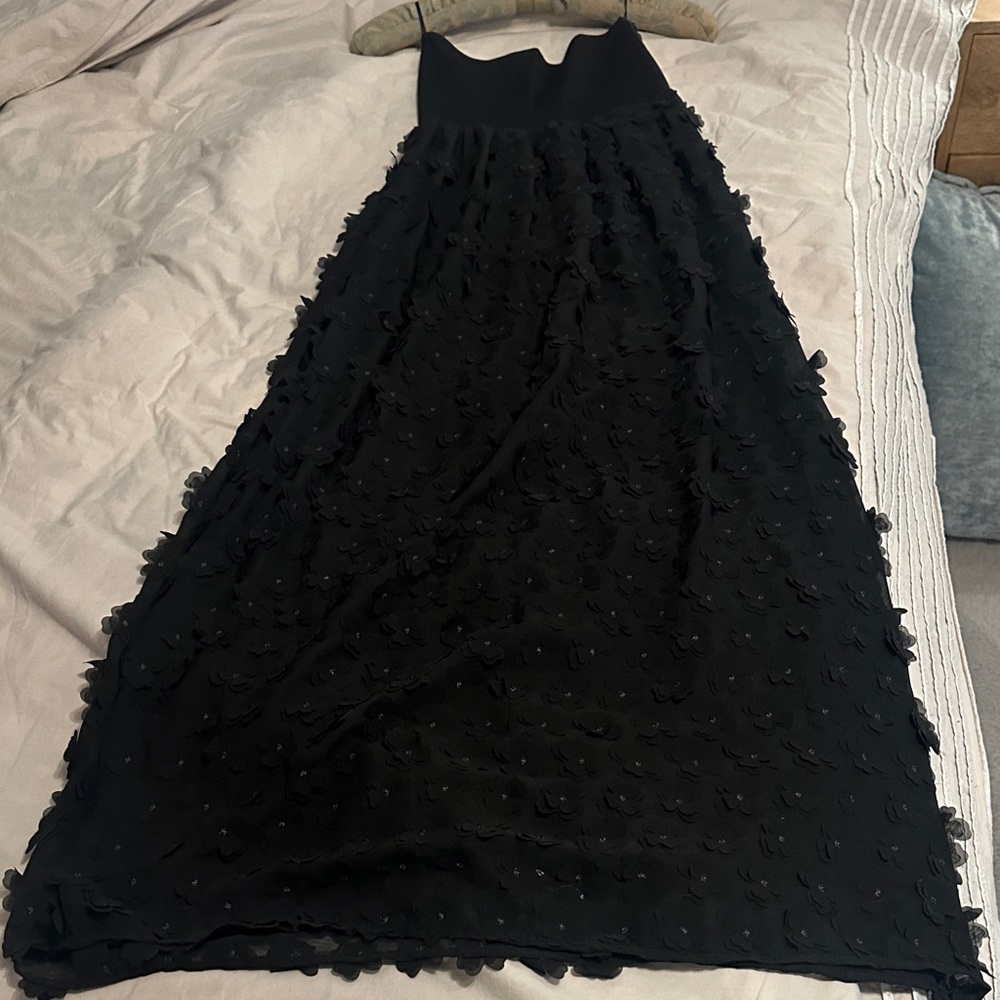 Zara 3-D Flower Black Strapless Dress